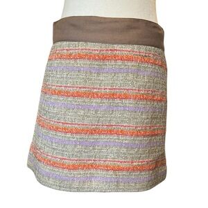 Milly Tweed and Silk Lined Striped Mini Skirt